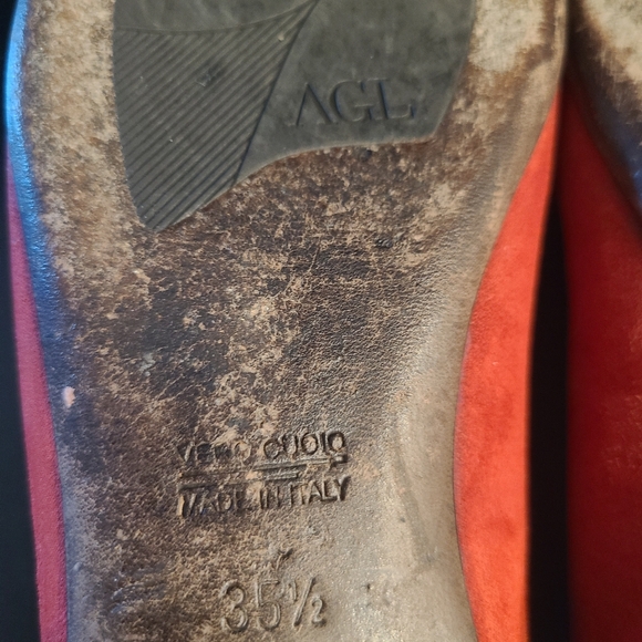 AGL Shimmering Red Suede Ballet Flats with Double Bow, Size 35.5 - Picture 7 of 14